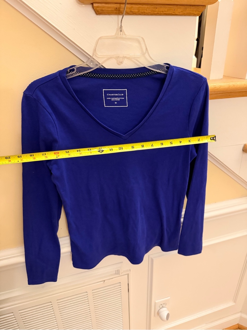 Ladies Size Medium "Charter Club" Long Sleeve V-Neck Top - Cobalt Blue GUC - Picture 4 of 6